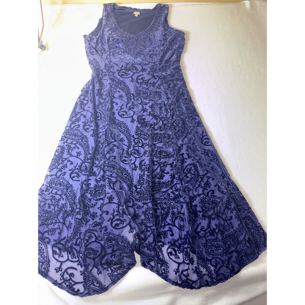 REBA Women's Navy Blue Winter Jewels Velvet Sleeveless Dress Size Medium